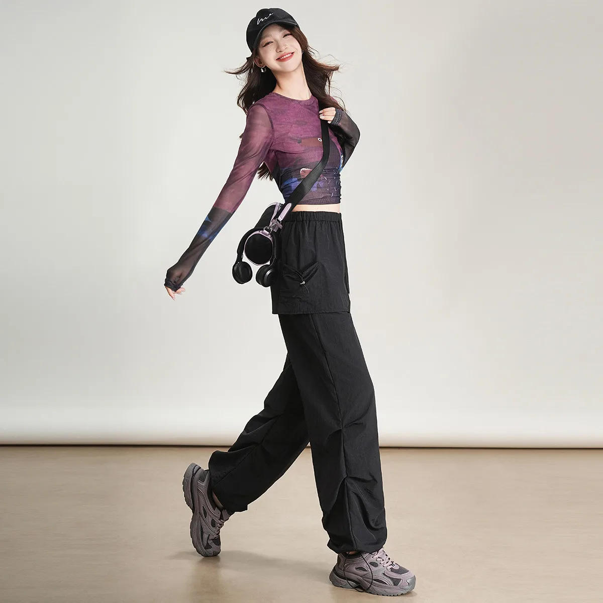 LOUISYAO Faux Two Piece Drawstring Workwear Pants Women 2025 Autumn Sweet Cool Style Pocket Casual Long Trousers New In 