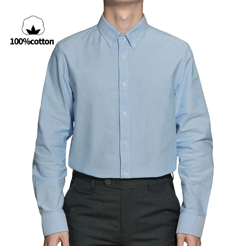 Chemise à manches longues pour hommes, 100% coton, respirante, évac80-la transpiration, chemise formelle de tous les jours, monochromatique, affaires décontractées