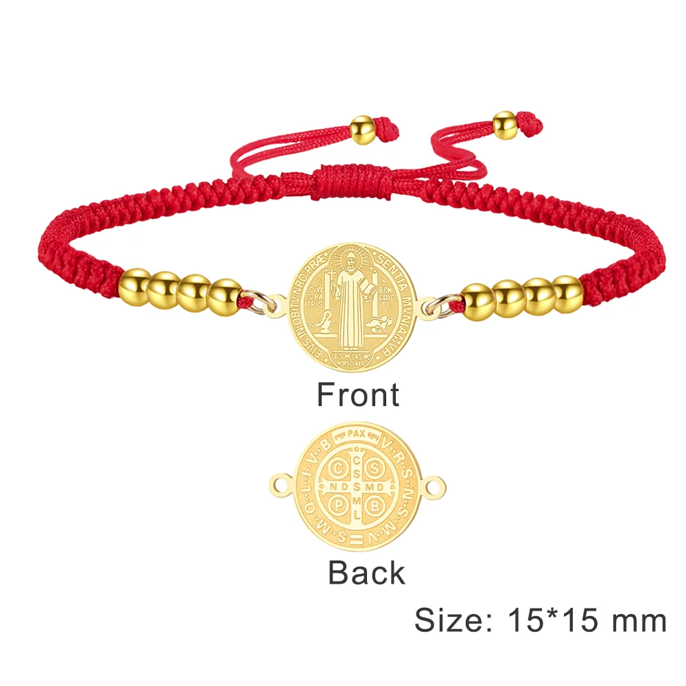 Edelstahl doppelseitige Saint Benedict Exorzismus Kreuz Charm Armband Frauen Männer Einstellbare Rot Schwarz Seil Armbänder Schmuck – Detail 3
