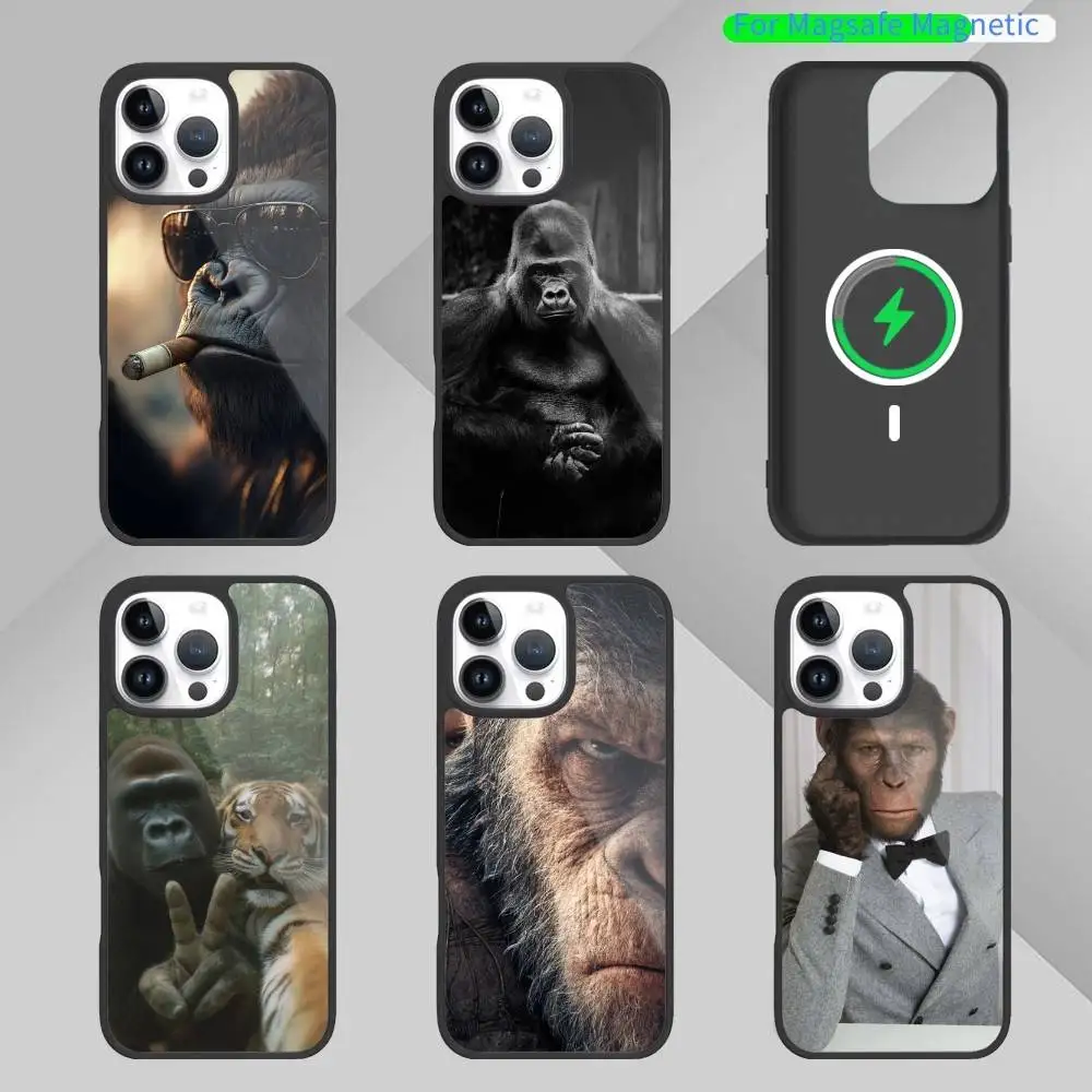 

M-Monkey G-Gorilla Art Design Phone Case For iPhone 17,16,15,14,13,Pro,Max,Plus,Magnetic For Magsafe Wireless Charging
