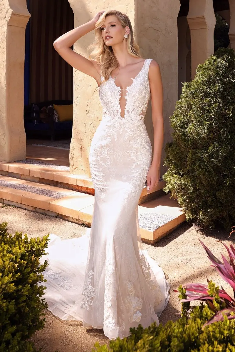 Luxurious Lace Mermaid Wedding Dresses White V-neck Spaghetti Straps Backless Appliques Party Dress Modern Tulle Bridal Gowns