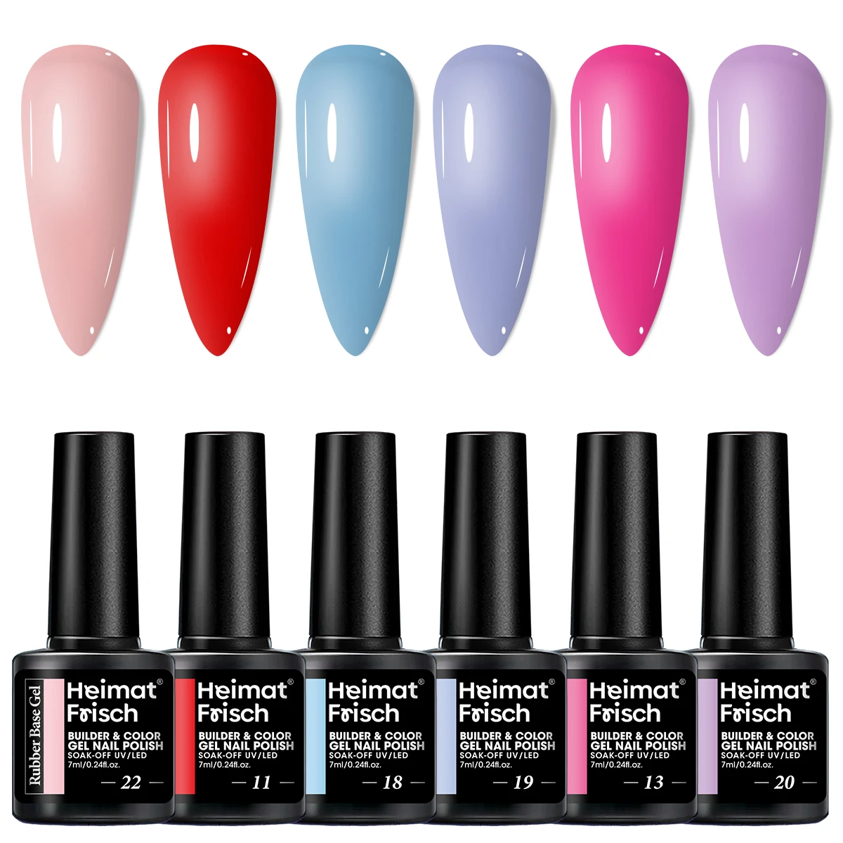 Ensemble de 6 pièces de vernis à ongles gel nu, semi permanent, comprend un couche de finition, un couche de finition mate et une couche de base.