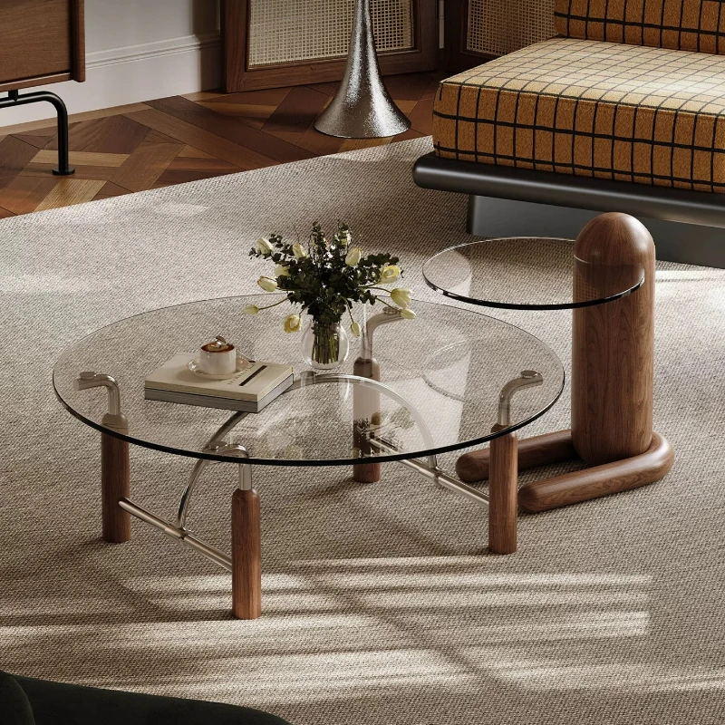 Lanying coffee table combination Bauhaus medieval round living room home light luxury high-end glass new stainless steel