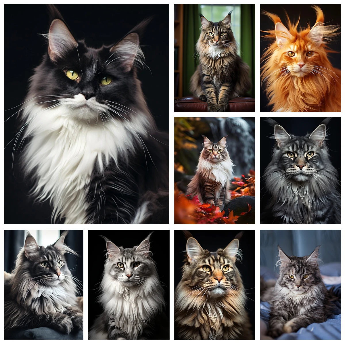 

Новый комплект для алмазной живописи «Мейн Кун» «сделай сам», портрет больших кошек, Алмазная вышивка, мозаика, картина маслом, ручной подарок, домашний декор