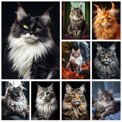 New Maine Coon DIY Diamond Painting Kit Big Cats Portrait Diamond Embroidery Mosaic Oil Painting Hand Gift Home Decor