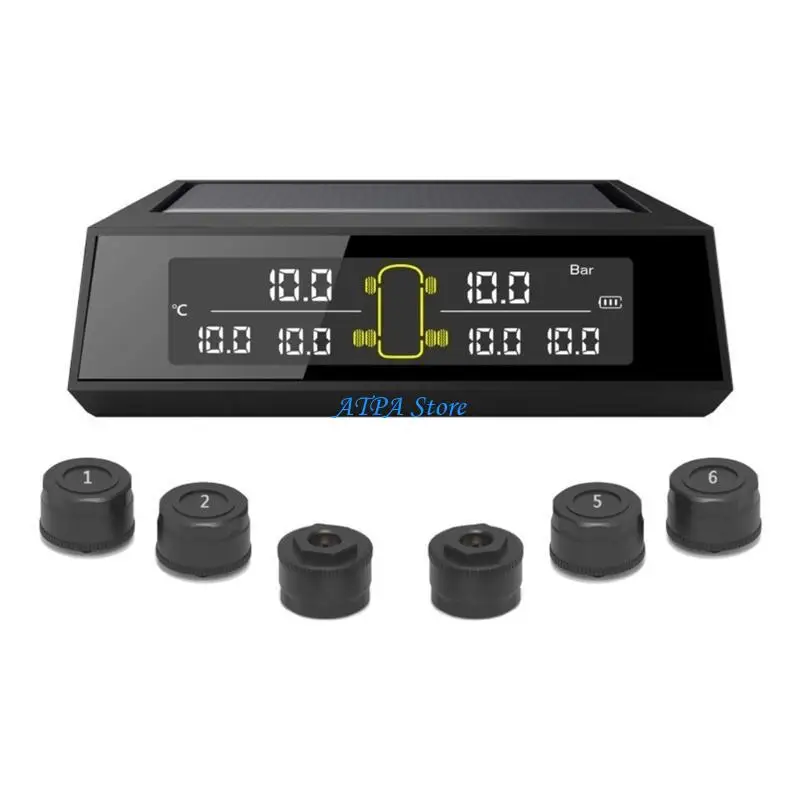 

U13C TPMS Car Tire Pressure Alarm Monitoring System Wireless Solar Power 6 Sensors