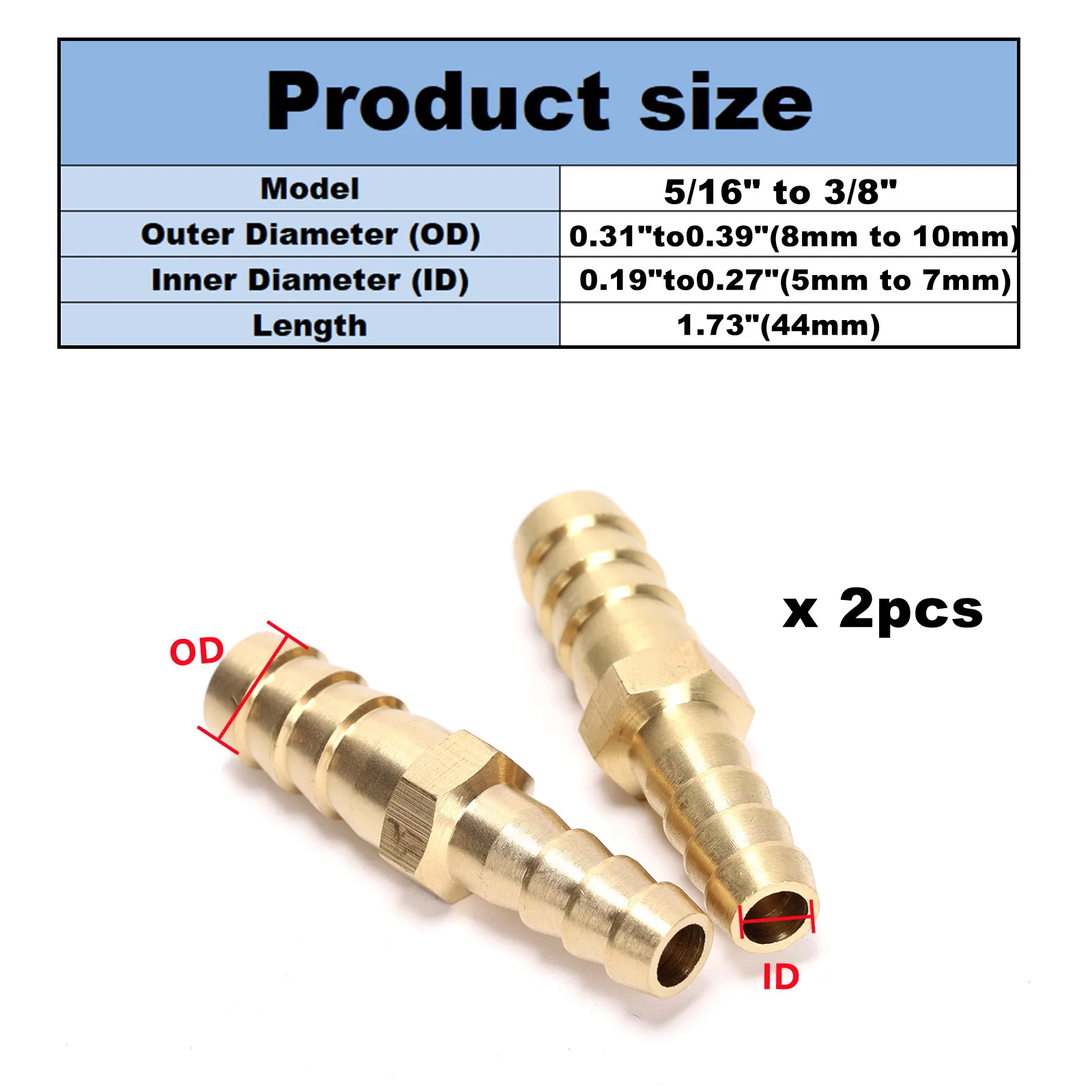 2pcs/Lot Brass Hose Barb OD (1/4\