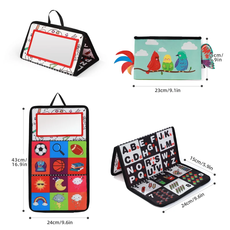 Soft Baby Book Bus Foldable Tummy Time Cloth Book with Mirror Sensory Early Learning Toy for Infants and Toddlers 0 to 3 Years view 4