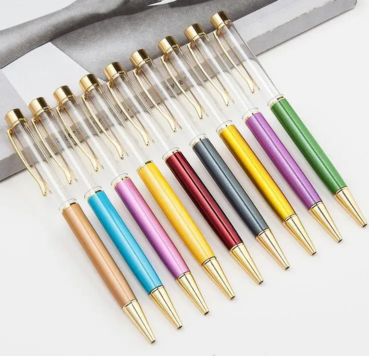 23 Colors for Choice Ballpoint No Oil No Gold Foil Fill Yourself Crystal Metal Copper Gift Pen School Office Supplies Wholesale