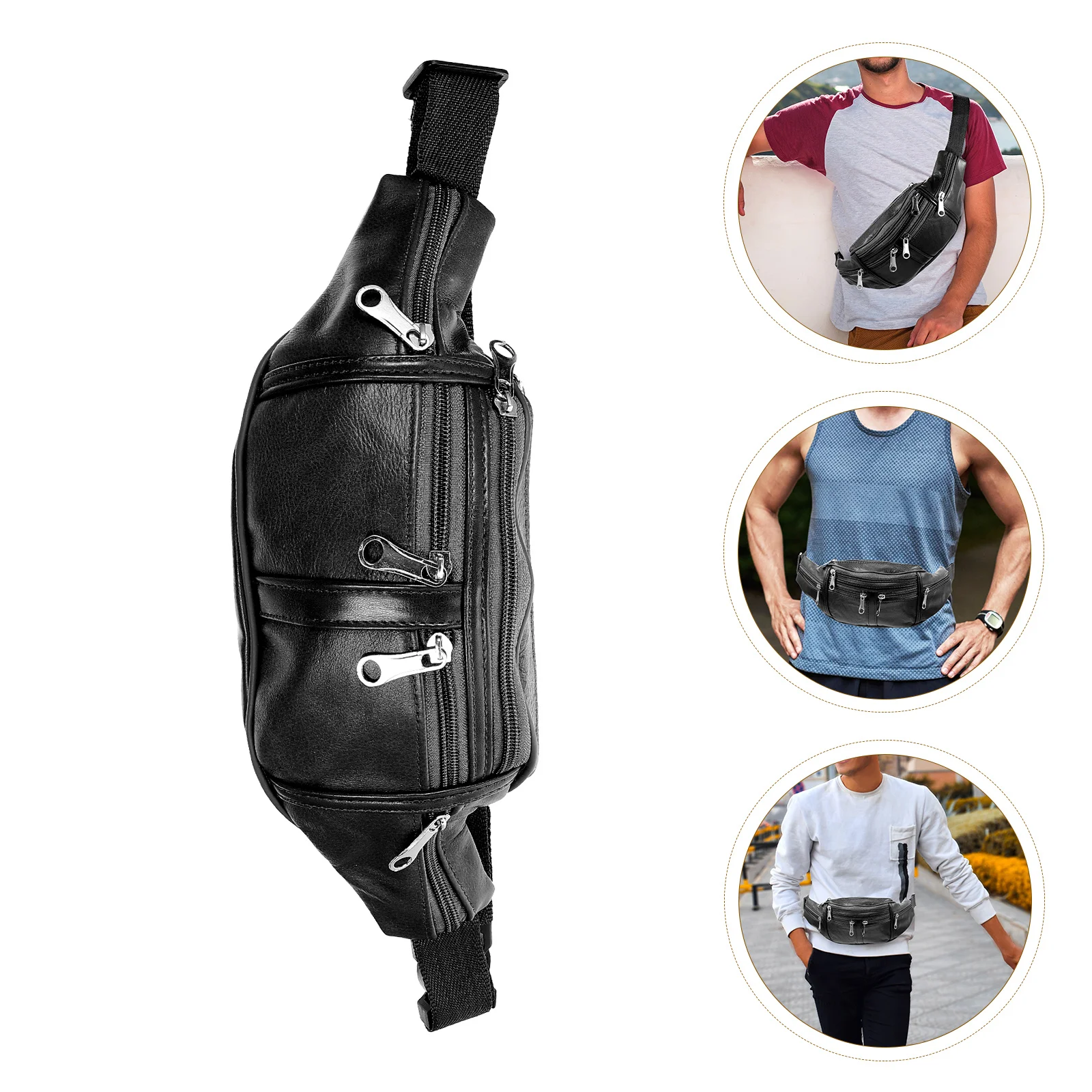 

Water Resistant Crossbody Bag PU Sports Waist Pack for Men Phone Pouch Key Holder Portable Storage Travel Running