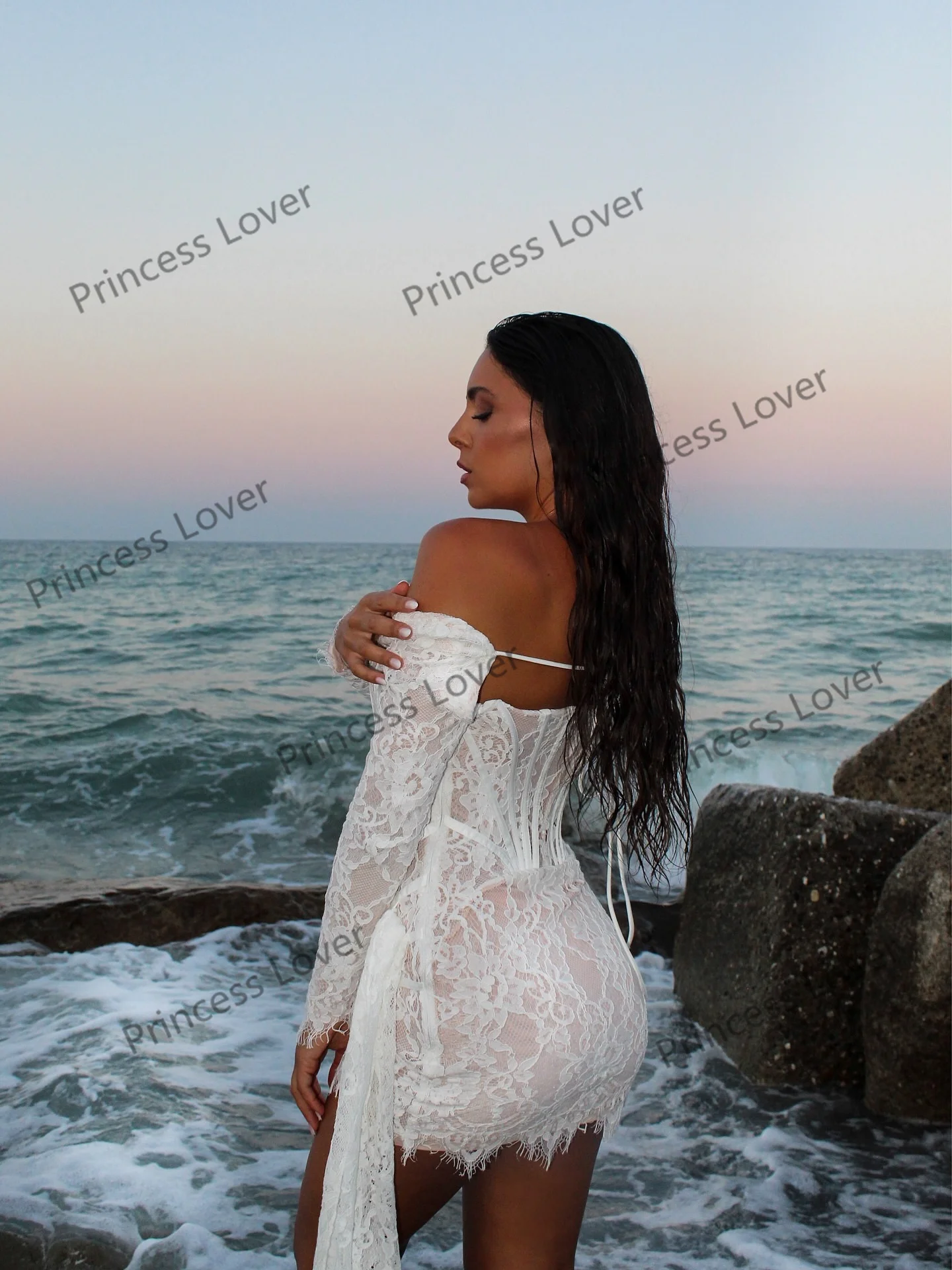 Kurze Brautkleider Bustier Korsett Vestido de Novia Spitze Mini Rock Hochzeit Party Kleid Lange Ärmel Vestidos Angepasst