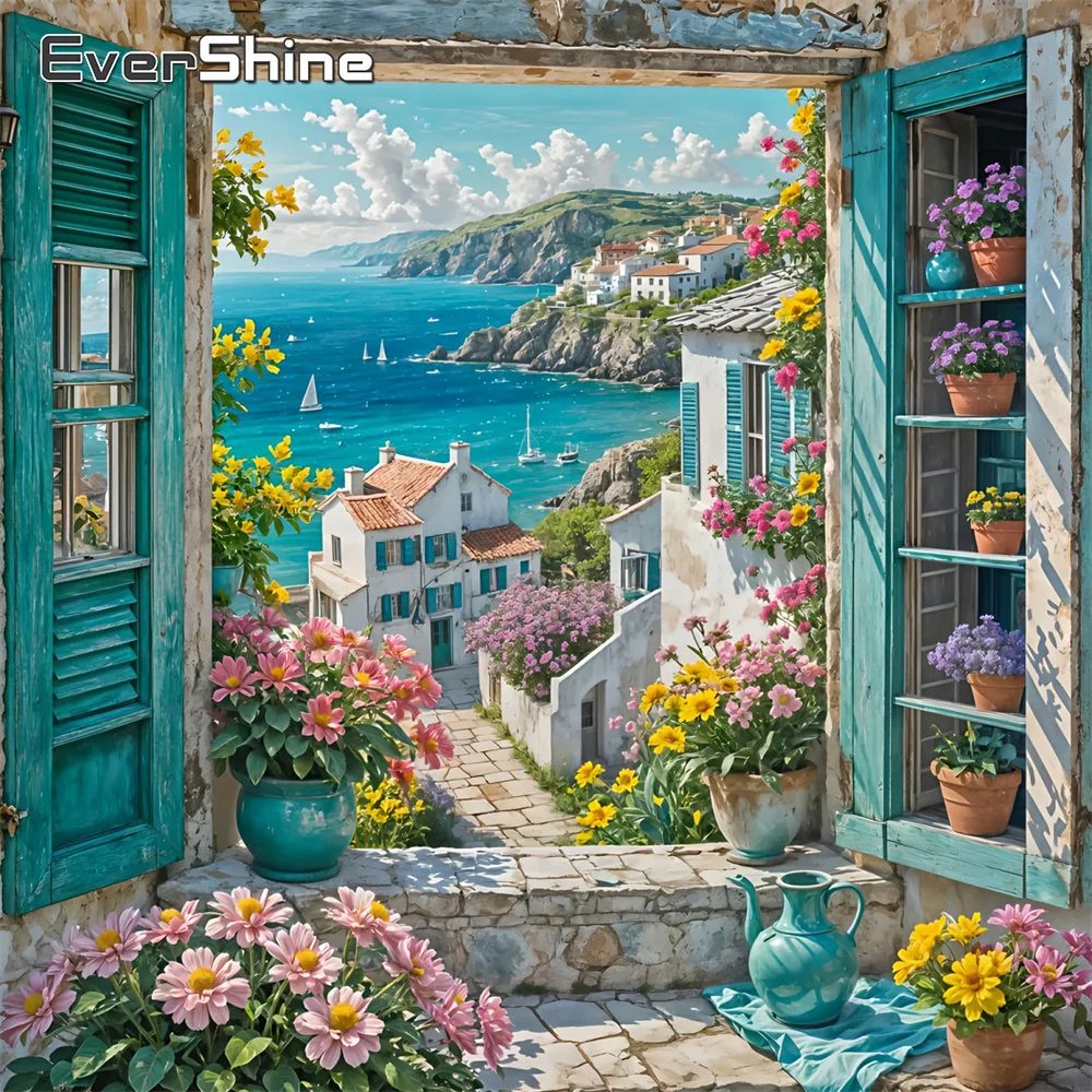 Evershine Diamant-Stickerei, Meer, voller quadratischer Bohrer, Gemälde, Blume, Strasssteine, Bild, 5D-Set, Mosaik, Landschaft, Wanddekoration