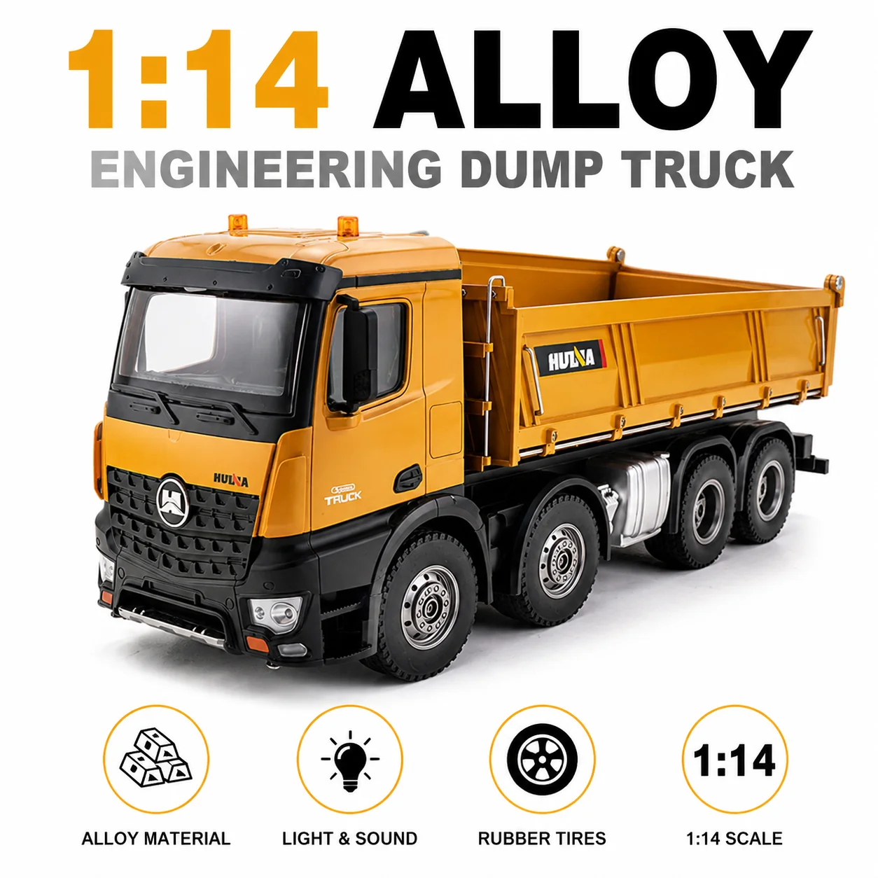 

HUINA New 1536 1:14 Large Dump Truck Alloy Remote Control Engineering Eight Wheel Heavy-Duty Dump Truck Cargo Model Boys Gifts