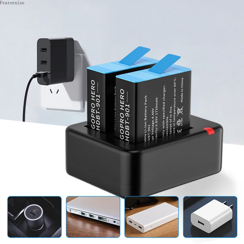 For gopro hero 9 dual battery charger Smart Fast Charging 1800mAh Li-ion Camera Batteries For GoPro Hero 10 Black Accessories