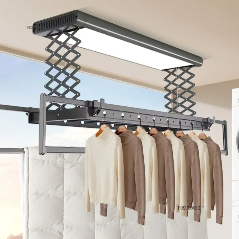 

Aluminum Alloy Electric Remote Control Lifting Clothes Drying Racks Home Balcony Lighting Drying Foldable Clothes Drying Rack