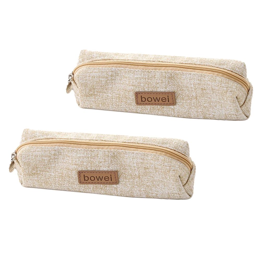 2Pcs Simple and Fashion Pencil Bag Pencil Case Pattern Pen Bags Creative Stationery Students Size (Beige)