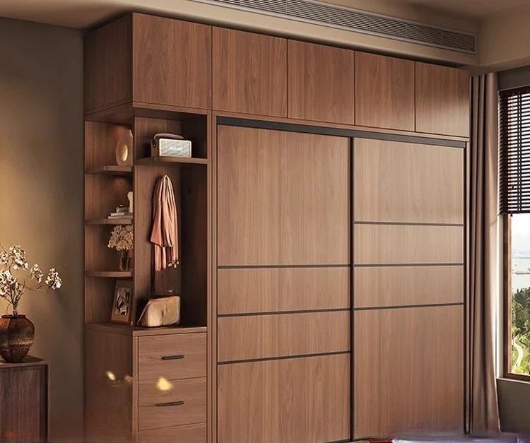 

Solid wood custom walnut medium and ancient style sliding door wardrobe