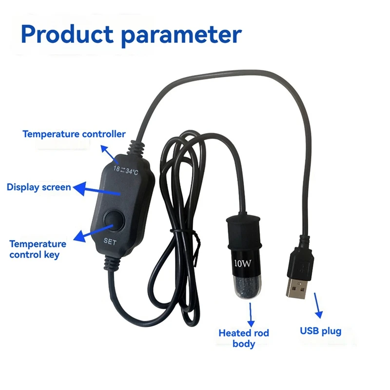 APPLIA-10W Mini Riscaldatore per acquario Riscaldatore per acquario Termostato Temperatura regolabile 5V/2A Riscaldatore per tartarughe Riscaldatore per serbatoio sicuro