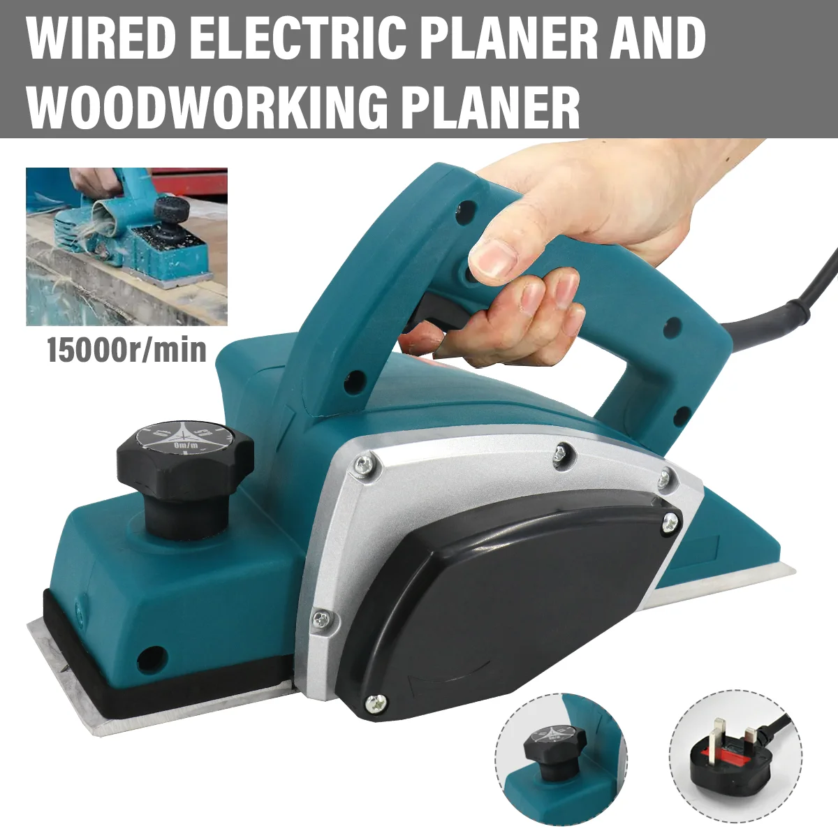 Portable Electric Wood Planer 3-1/4'' Hand Held Woodworking Power Tool Kit 1200W