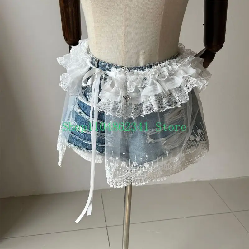 5ASD Women Hip Scorf вышиваемая сетчатая сетка юбка для оболочки кружево мини -перегородка