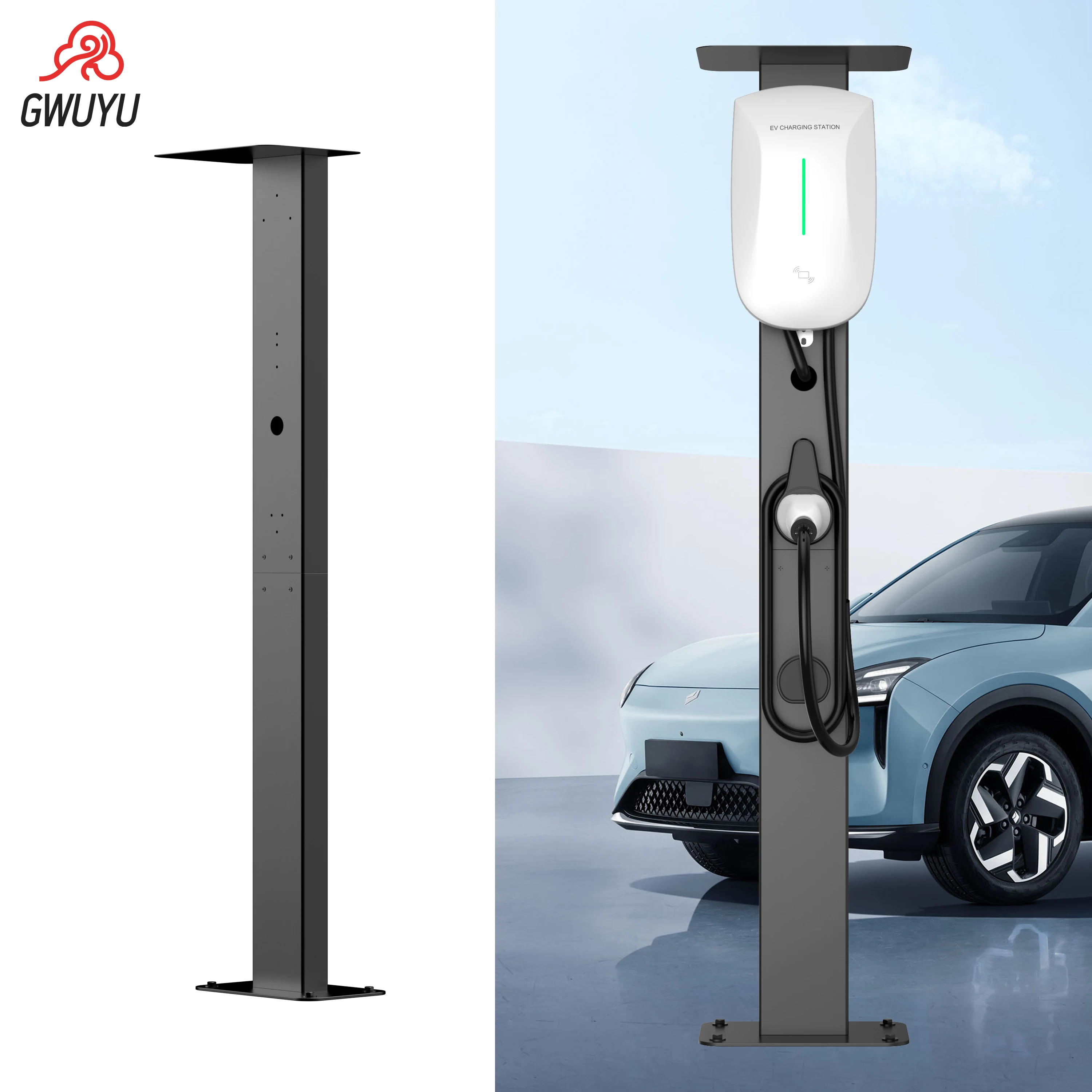 Support de station de recharge pour véhicules électriques GWUYU en alliage d'aluminium, poteau de montage durable pour garages, entreprises et parkings