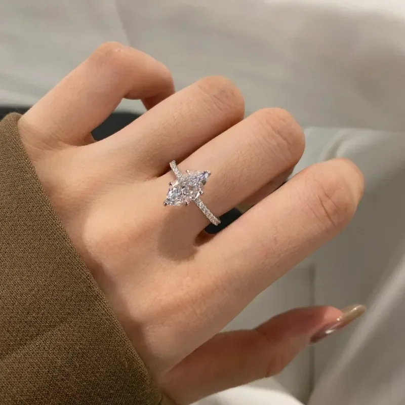 

Серебряное кольцо Shining U S925 с высокоуглеродистыми бриллиантами маркизной огранки, изысканные ювелирные изделия для женщин, на годовщину