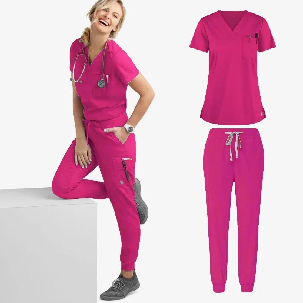 Medical Uniforms for Summer Nurse Women Fashion Uniforms Cool Fabric Short Sleeve Medical Scrubs Clothes Nursing Elastic Pants