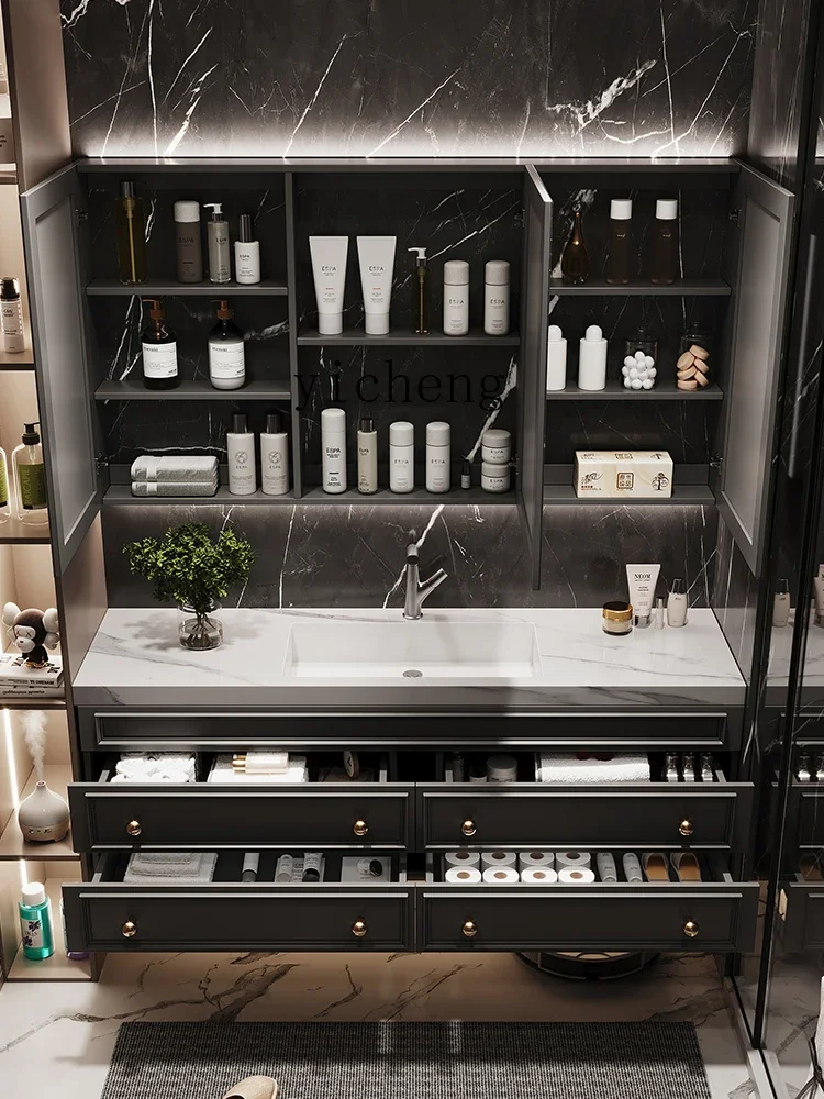 

bathroom cabinet combination high-end oak paint new rock slab ceramic seamless basin washstand