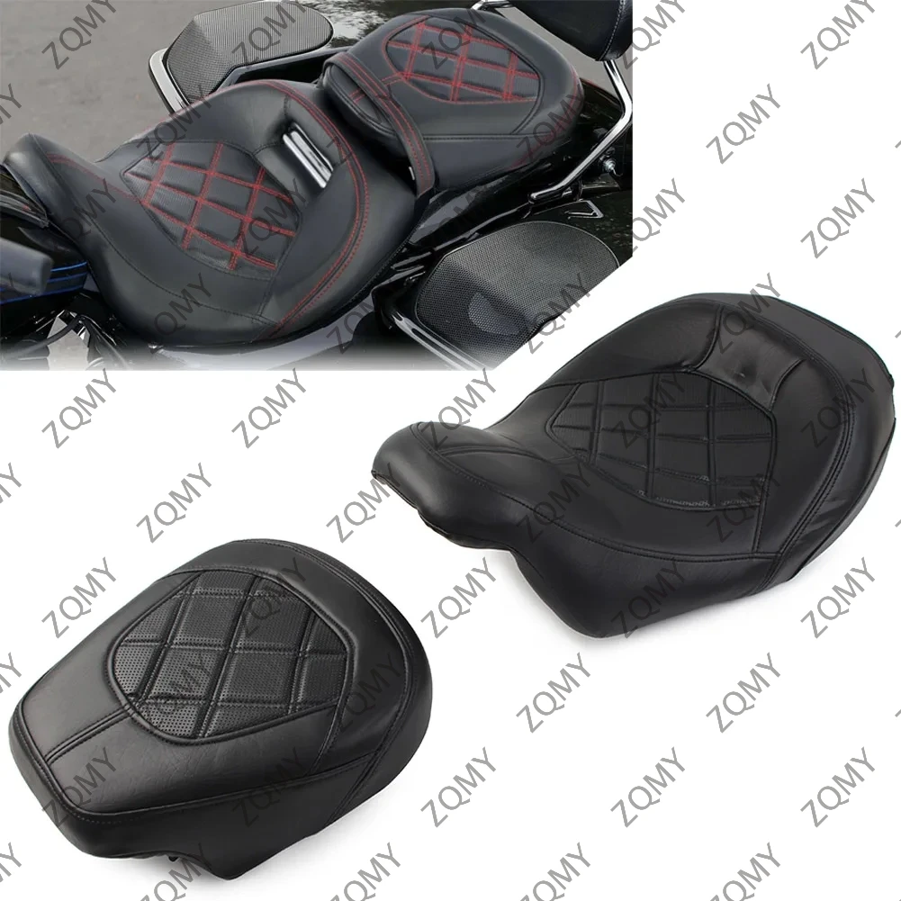 Motorcycle Checker Suture Driver Passenger Front + Rear Seat Cover For Harley Davidson Touring Road Glide 2009-2022