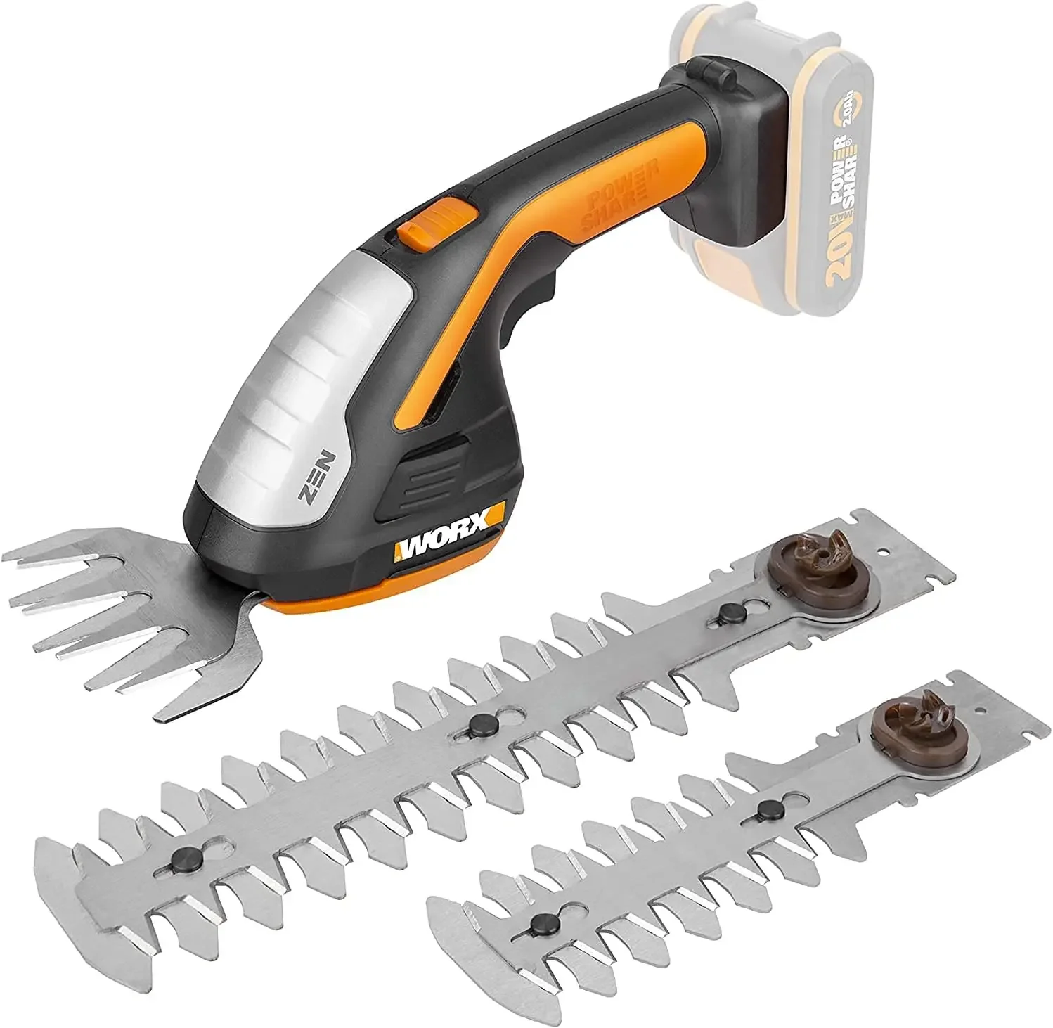WG801E.9 - Akku Gras- und Strauchschere 20V PowerShare, 3-in-1-Schere mit verschiedenen