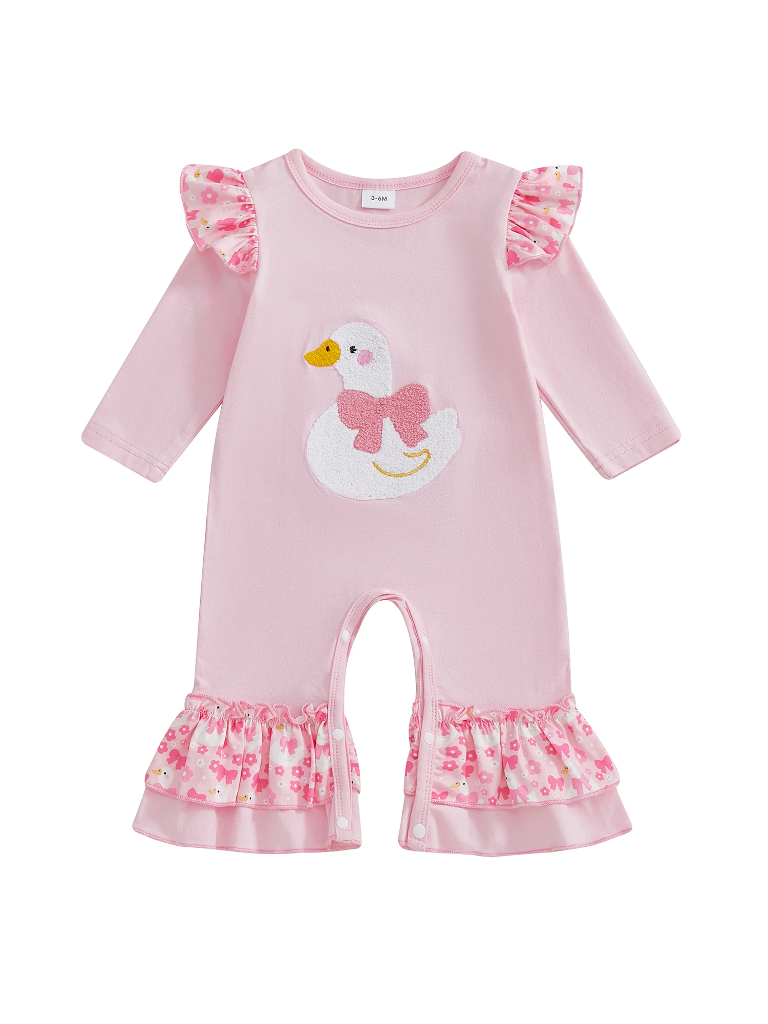 Body d'automne pour bébés filles, avec adorable broderie de canard, manches longues et encolure ronde pour un Look élégant