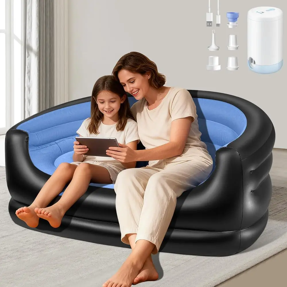 Portable Inflatable Sofa for Adults, Waterproof Air Couch with Pump for Camping and Comfort