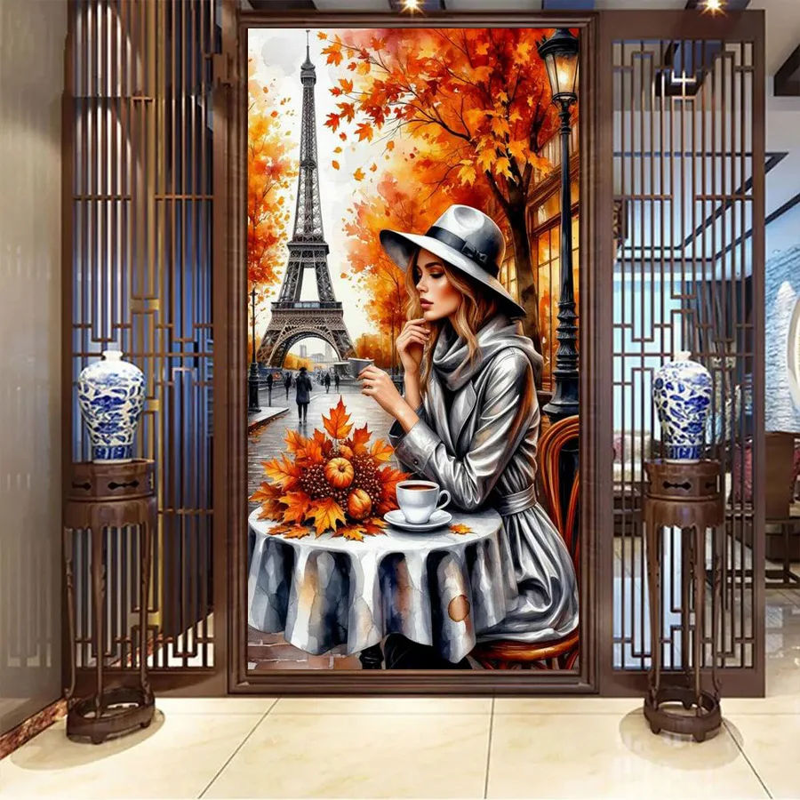 

Уличный осенний пейзаж, красота, женщина, картина, большой размер, сделай сам, алмазная живопись, башня, полная квадратная круглая дрель, наборы для вышивания мозаикой