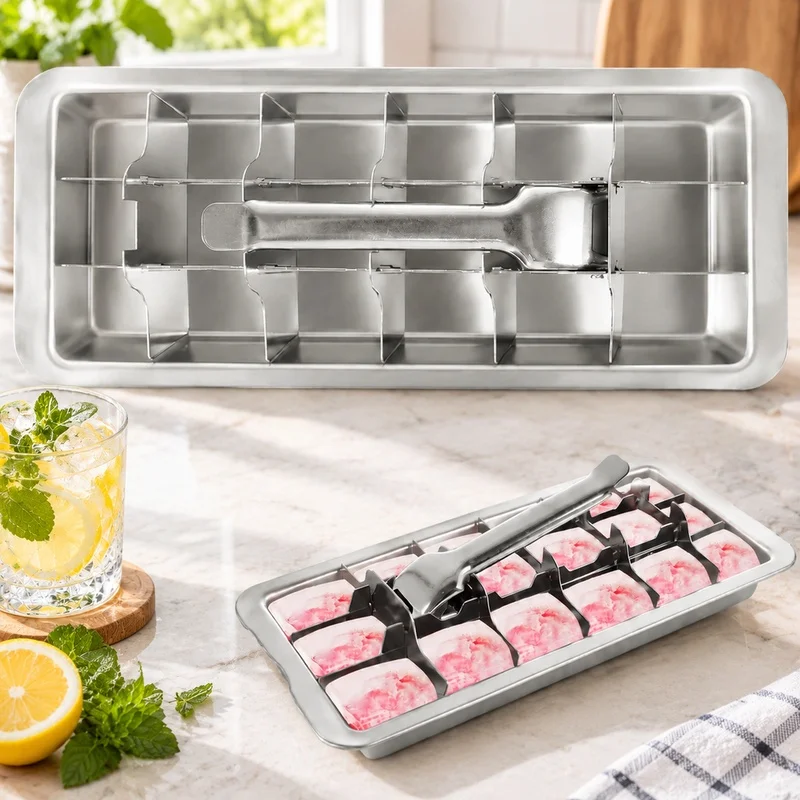 DIY Ice Cube Maker with 18 Stainless Steel Sections, Detachable Tray Ideal for Everyday Use and Celebrations