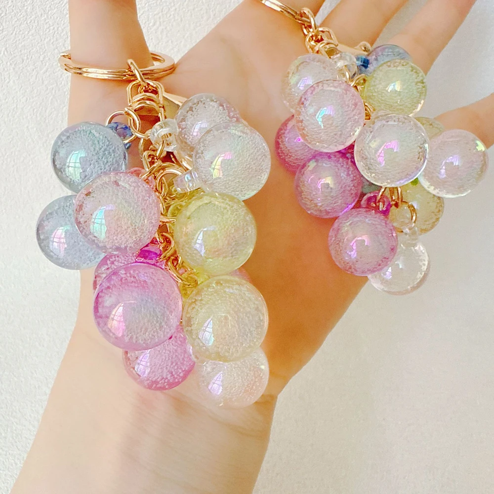 Crystal Grape Charm Keychain Simulated Fruit Keyring Pendant Bag Hanging Ornament Women Backpack Decorations
