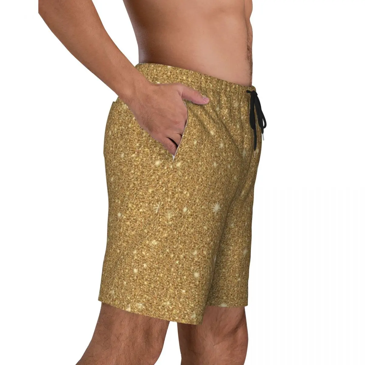 Sparkle Art Board Shorts Summer Glam Gold Glitter Sportswear Beach Shorts Males Quick Dry Casual Design Plus Size Swim Trunks