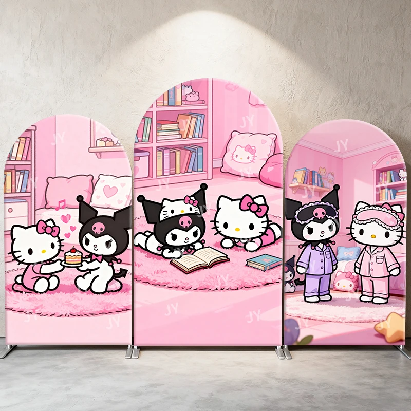 

Hello Kitty Kuromi Arch Backdrop Cover Pink Bedroom Cute Edgy Cartoon Style Birthday & Baby Shower Party Photo Booth Decor Props