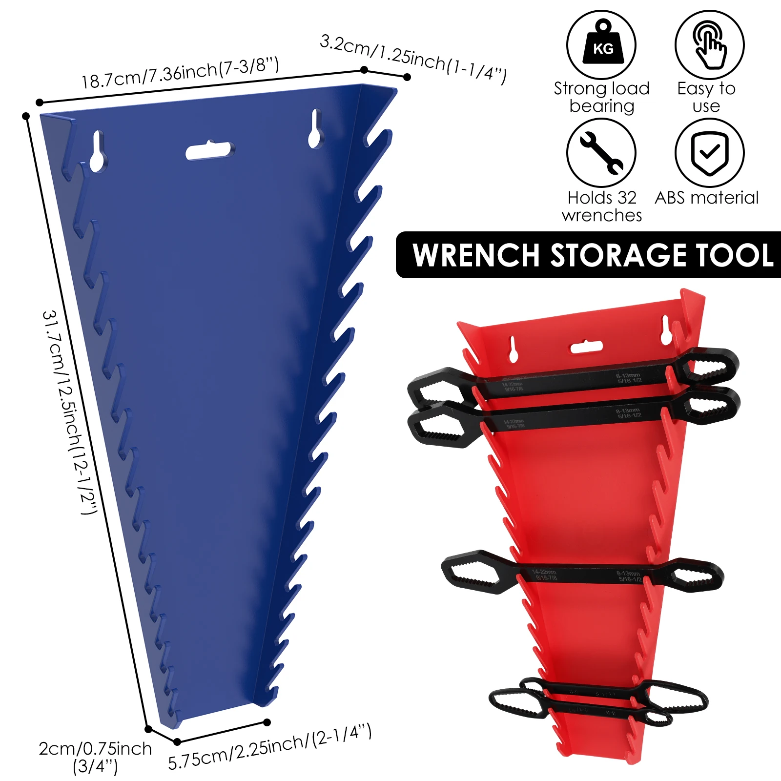 Wrench Organizer 32 Slot Magnetic Wrench Holder For Toolbox Side Mount Tool Cart Storage Metric SAE 5mm 27mm Garage Workshop