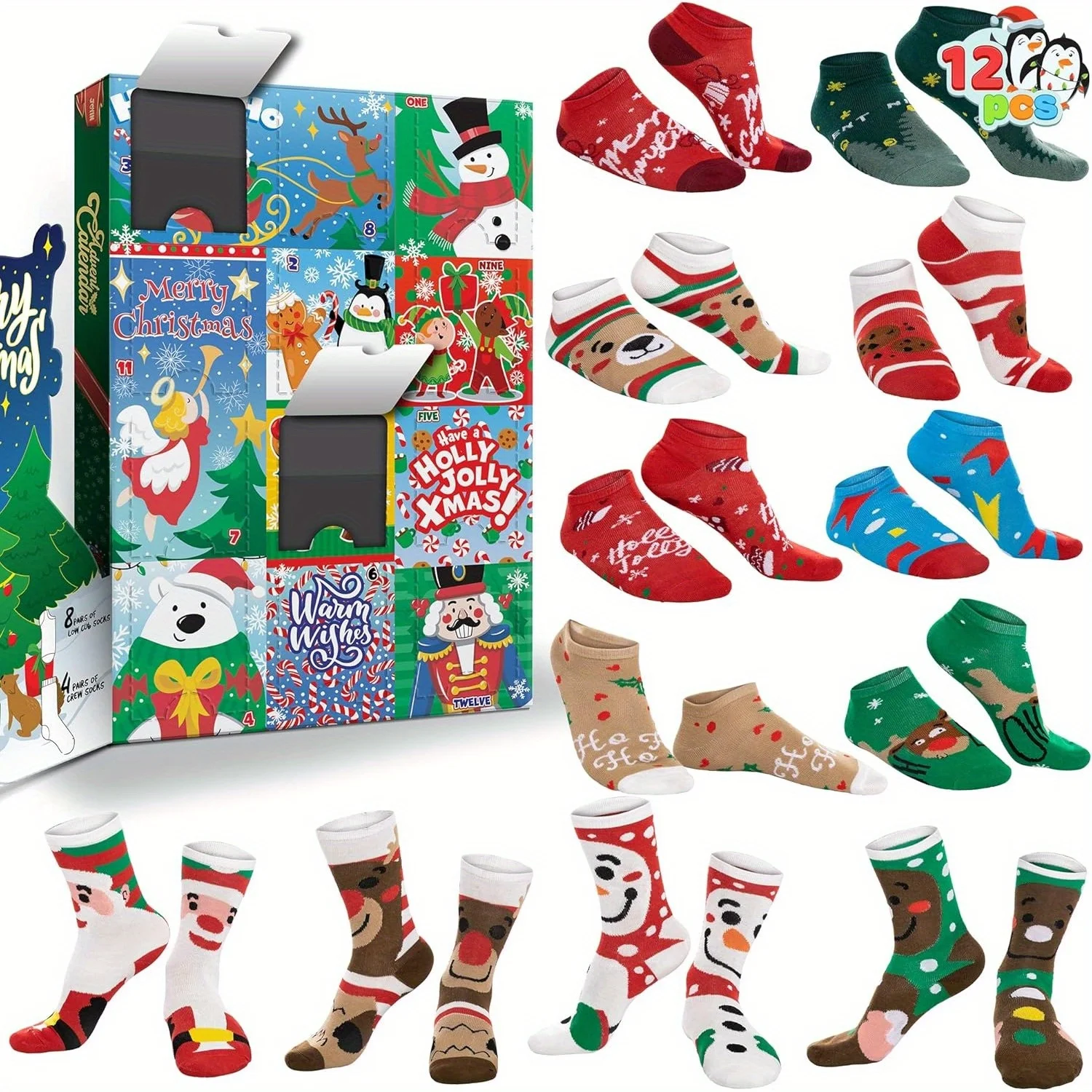 Sloosh 2026 Weihnachts-Adventskalender 12 Tage Weihnachten Warme Baumwollsocken für Frauen Erwachsene Weihnachtsparty-Geschenke
