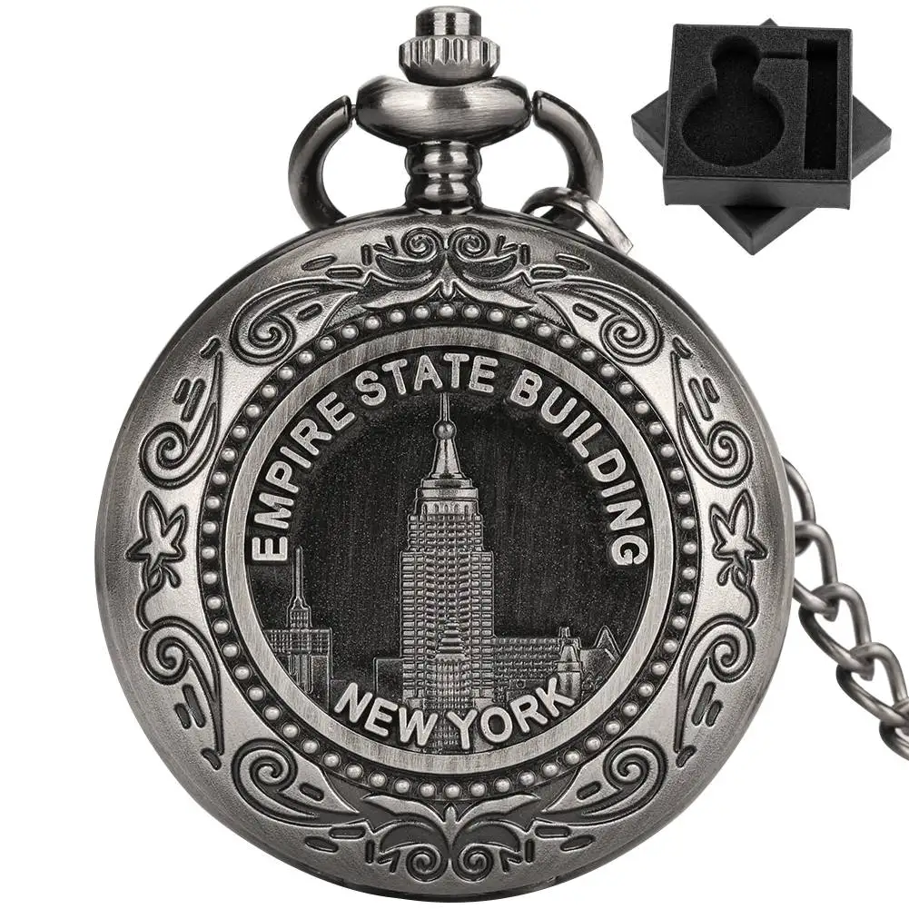 

Серый, черный, Нью-Йорк, ампир, штат, здание, кварцевые карманные часы, достопримечательность, сувенирное ожерелье, кулон, часы, брелок, цепочка, подарок