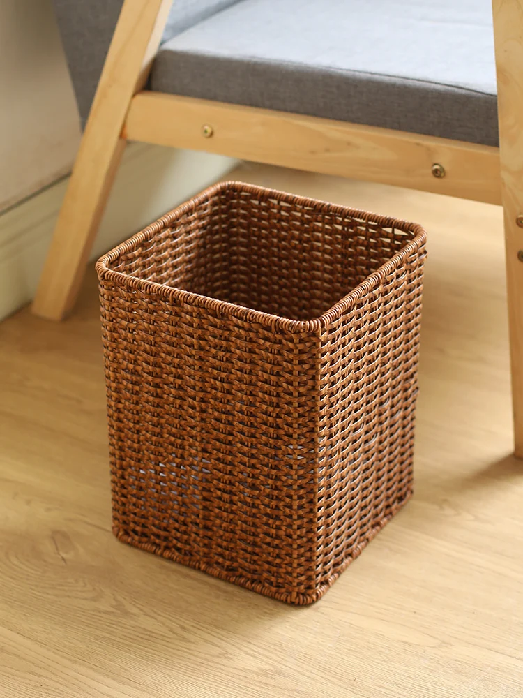 

Retro Wier Pattern Plastic Tra Can for Home Hotel Restaurant Living Room Kitchen Batoom Office Paper Basket Waste Bin