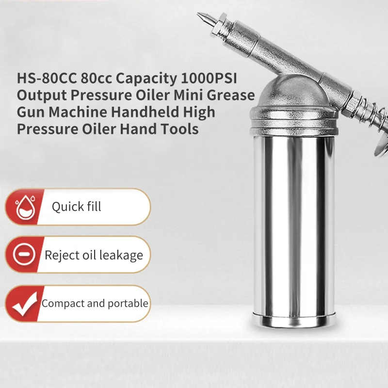1Pc 80cc Capacity 1000PSI Output Pressure Oiler Mini Grease Gun Machine Handheld High Pressure Oiler Hand Tools