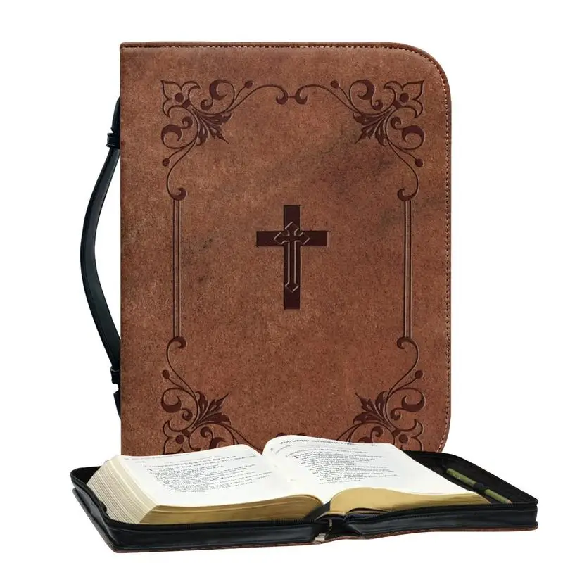 Etui na Biblię ze skóry PU Przenośne, zapinane na zamek okładki na Biblię Wodoodporna książka i ręczna osłona ochronna z uchwytem dla kobiet