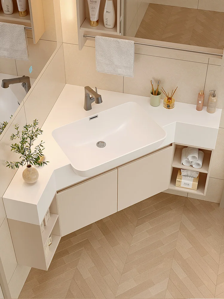 Corner bathroom cabinet personalized small apartment corner wash basin washstand aircraft basin triangular bathroom cabinet