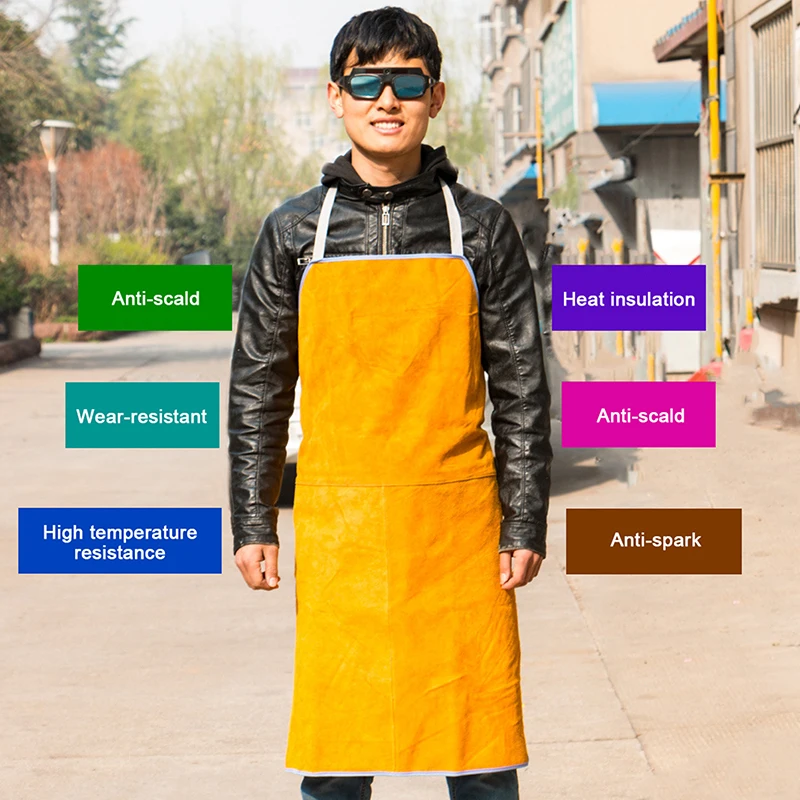1Pc Washable Wear-resistant Heat Insulation Cowhide Leather Welding Apron Soldering Protective Clothing Blacksmith