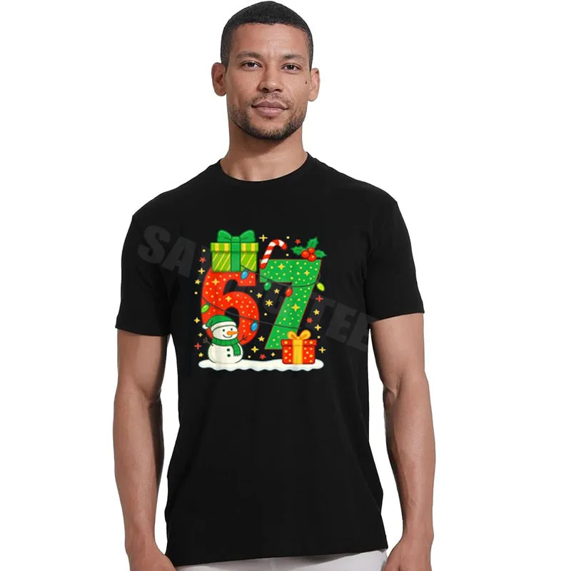 عدد 67 ميمي الأسرة مطابقة عيد الميلاد زوجين 67 ستة سبعة 6-7 تي شيرت الجدة هدية Y2k موضة عيد الميلاد زي عطلة الملابس #4