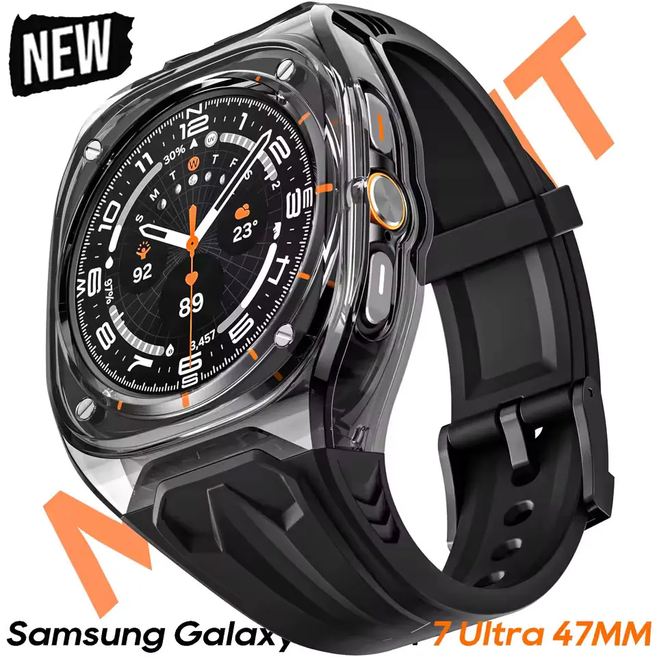 Mod Kit Strap+Case for Samsung Galaxy Watch 7 Ultra 47mm Silicone Loop Band Bracelet for Galaxy Watch Ultra Men Sport Wristband