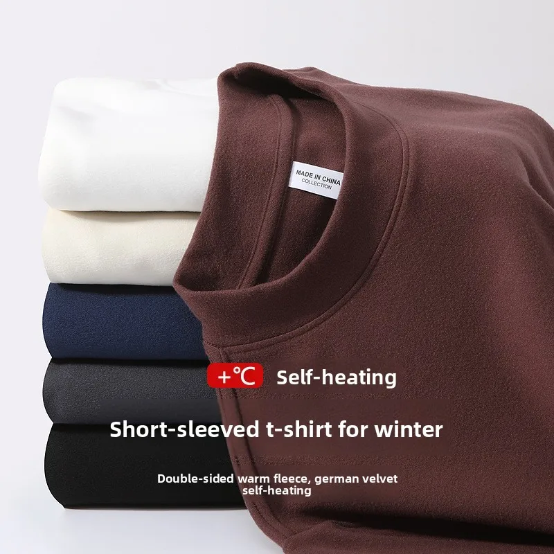 Autumn and Winter Thermal Short Sleeves Half Turtleneck Anti-static Warm Bottoming Shirt Thickened Close-fitting Unisex T-Shirt