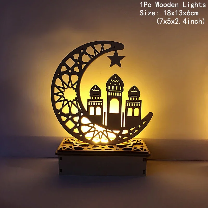 Imagem -06 - Ramadan Festival Wooden Moon Star Lights Lâmpadas Decorativas Iluminação de Festa 2023