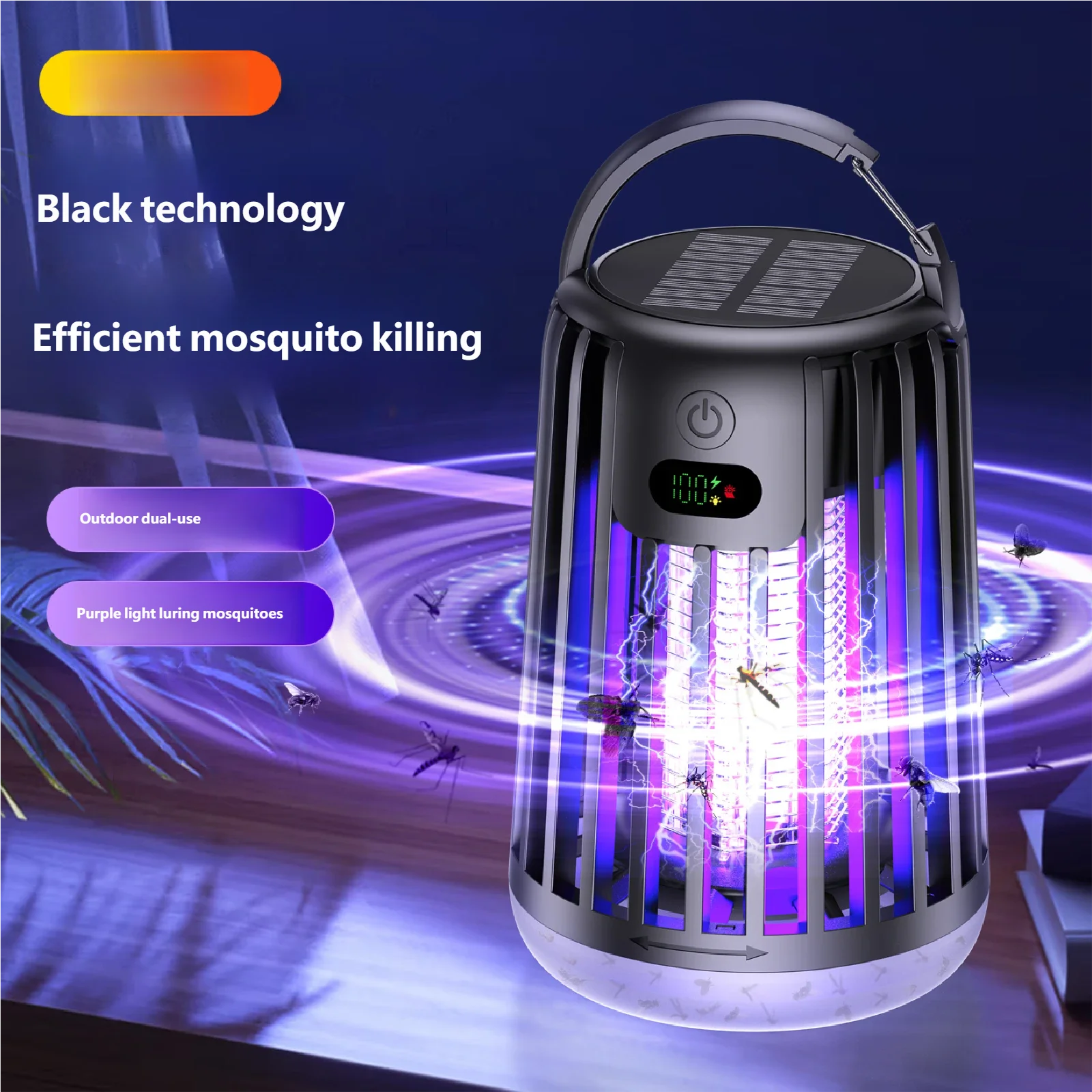 2026 Solar Mosquito Killer Lamp - Household UV Light Mosquito Trap USB Rechargeable Outdoor Camping Bug Zapper
